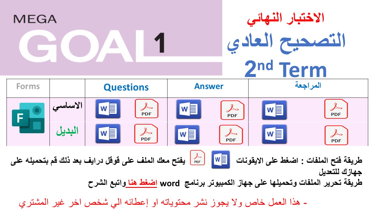 الاختبار النهائي منهج MG1 - English 1.2 الفصل الدراسي الثاني1447 - الصف الأول الثانوي + البديل + المراجعة ( تصحيح عادي )